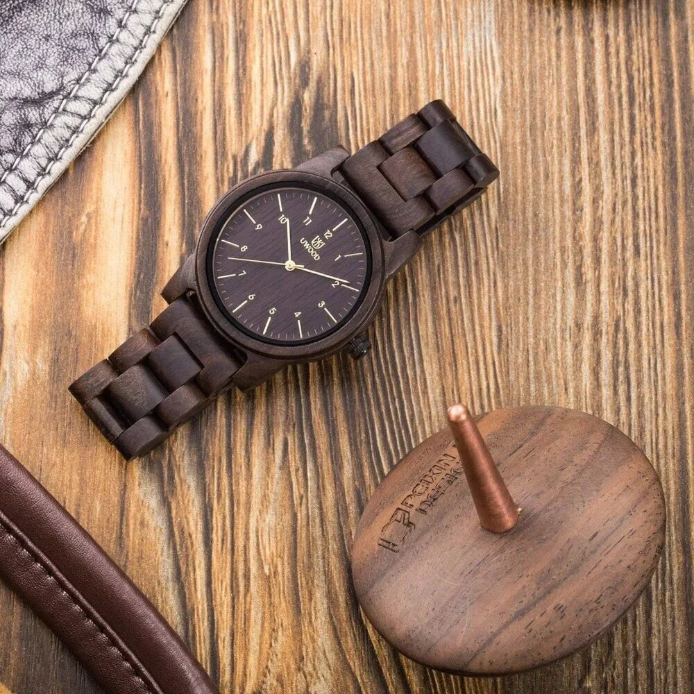 Men's Black Uwood Series 40 Mm Foldover Clasp Natural Handmade Wooden Watches